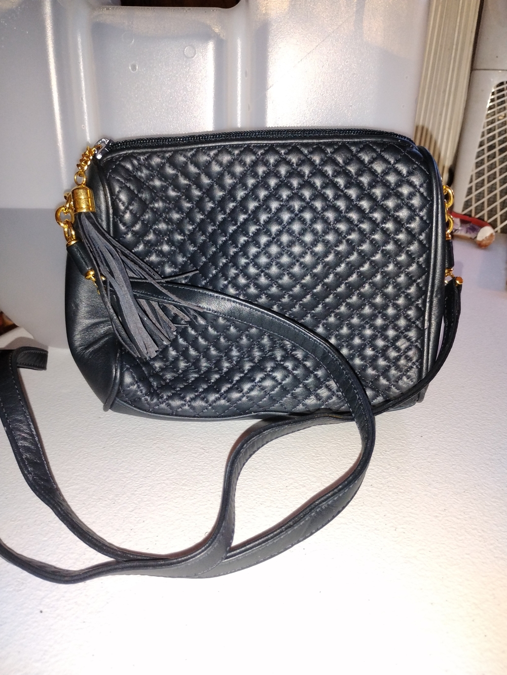 Quilted Black Crossbody Bag with Tassel